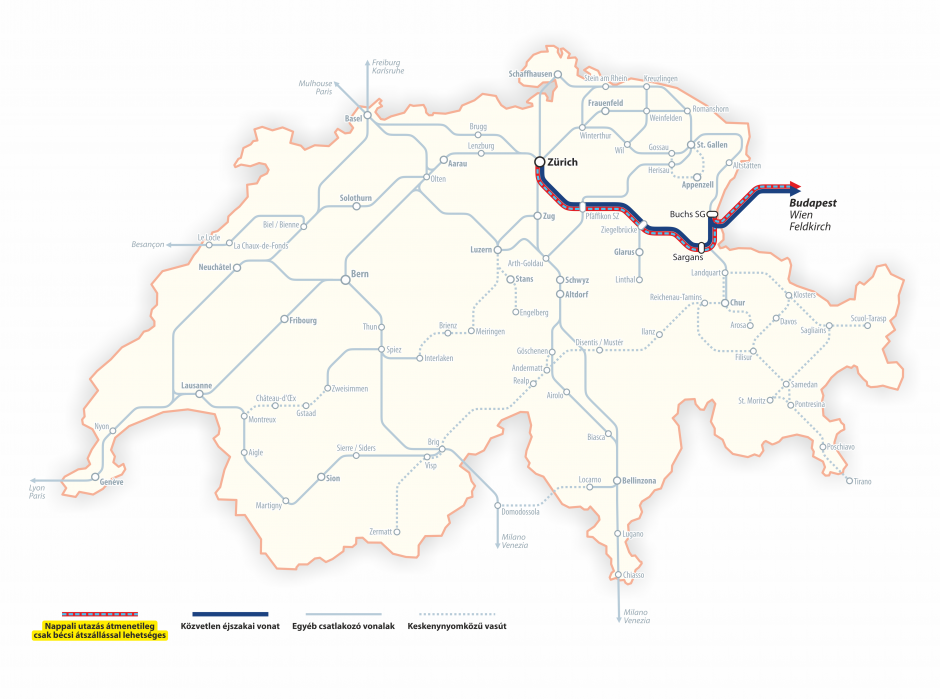 Svájc vasúthálózati térképe - vágányzár
